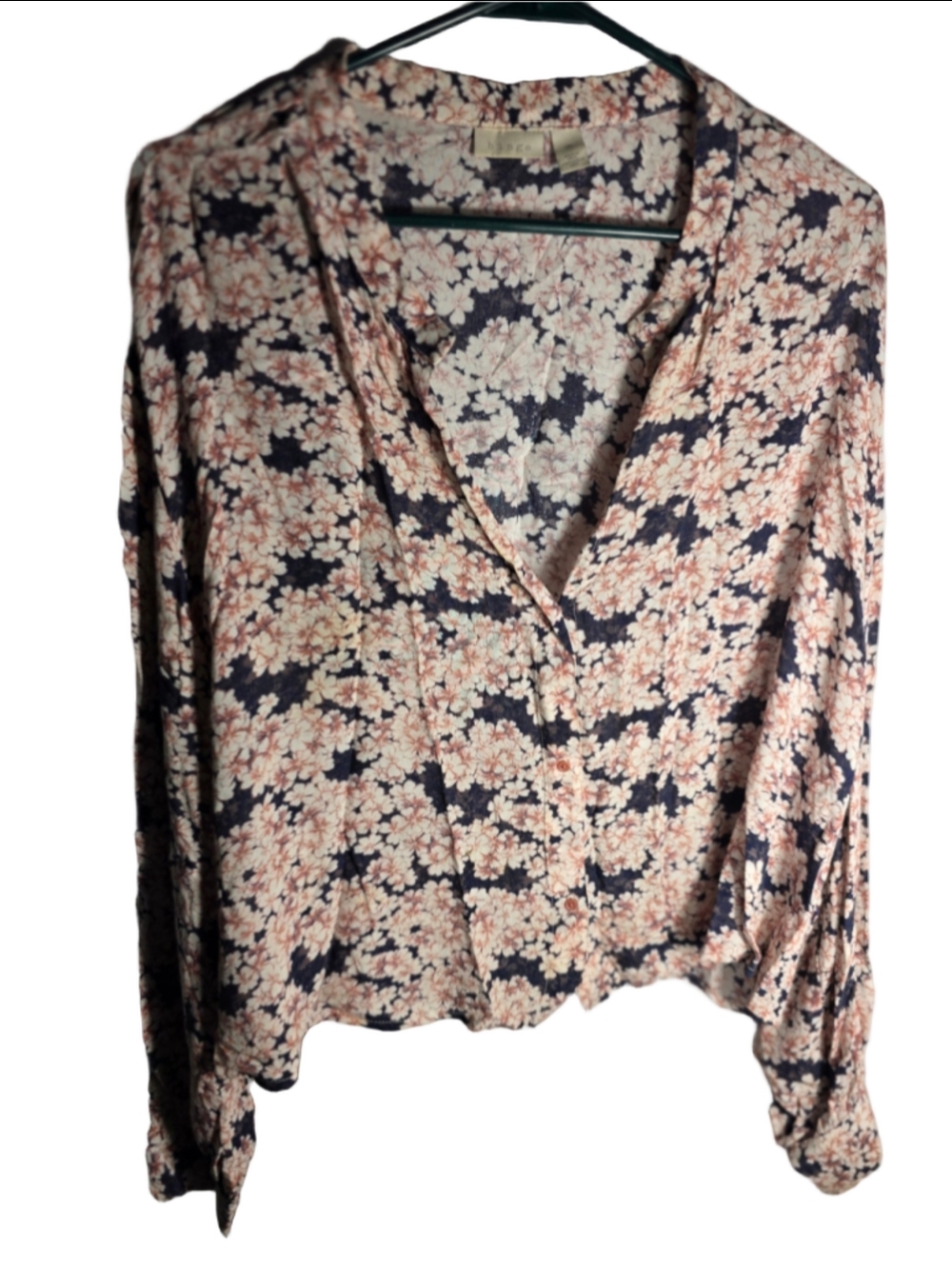 Women's Hinge Floral Blouse Navy Pink Size M boho-chic cottagecore feminine
